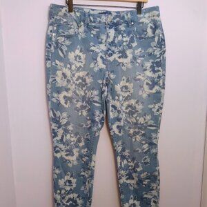 Isaac Mizrahi True Denim Crop Ankle Pants Floral Print Stretch Blue Size 16